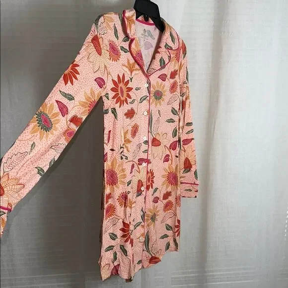 Spartina 449 XXS Botanic Garden Peach Pink Boho Floral Long Sleeve Sleep Shirt - Picture 12 of 16